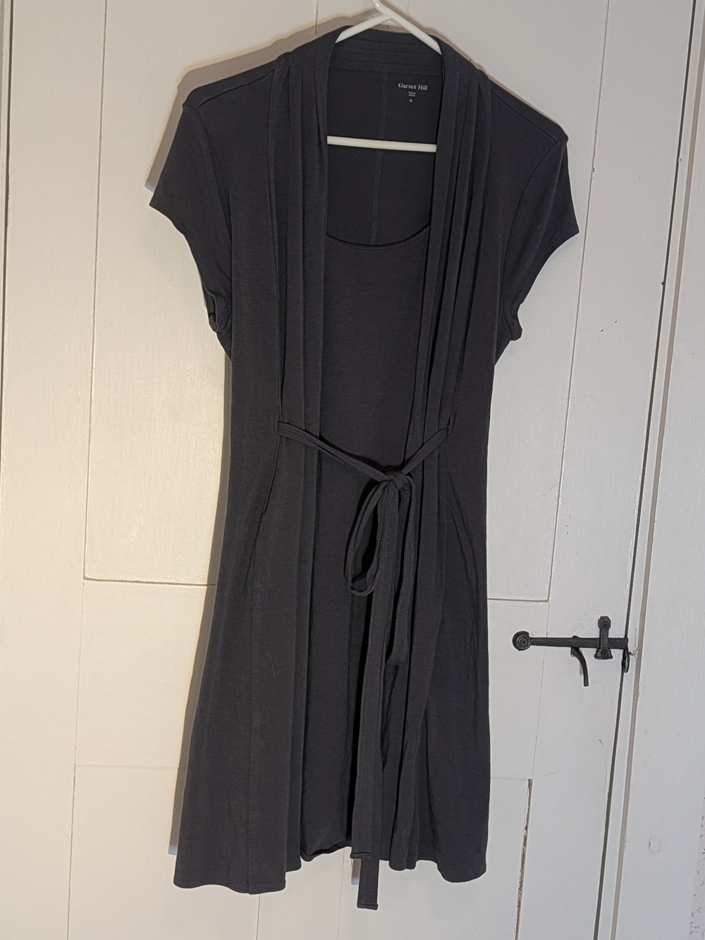 Garnet Hill Wrap Dress Charcoal GreySize XL Tie Modal Cotton